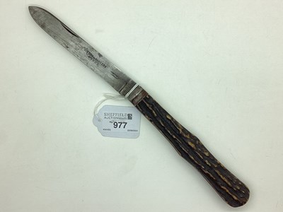 Lot 977 - Large Single Blade Folding Knife, stag scales,...
