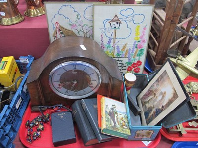 Lot 1454 - Smiths Oak Mantle Clock, necklace, bibles,...
