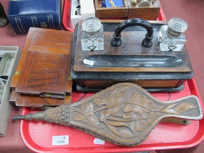 Lot 1445 - Ebonized Desk Stand, circa 1900 with twin...