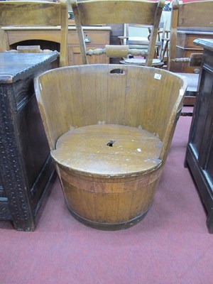 Lot 1631 - Coopered Oak Barrel chair, with pierced carry...