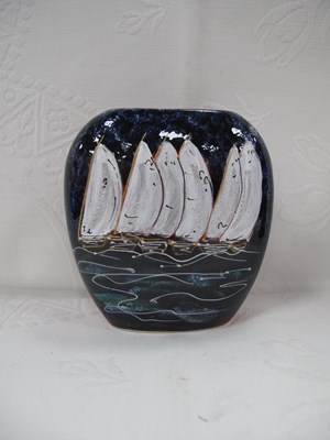 Lot 1341 - Anita Harris 'Yachting Scene' Purse Vase, gold...