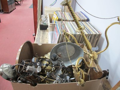 Lot 1133 - A brass three branch chandelier together with...