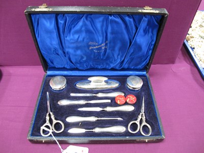 Lot 64 - A Hallmarked Silver Mounted Manicure Set,...