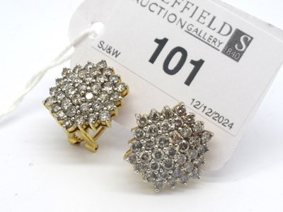 Lot 71 - A Pair of Large Diamond Set Cluster Earrings,...