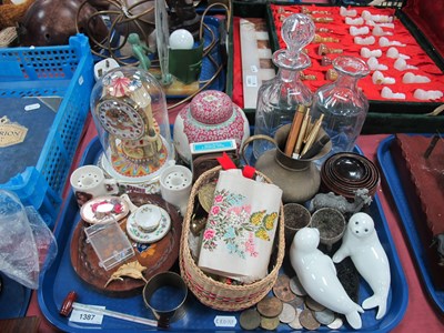 Lot 1387 - Coins, ginger jar, decanters, jewellery, clock...