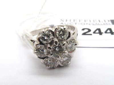 Lot 244 - An 18ct White Gold Diamond Cluster Ring, claw...