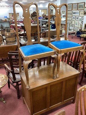 Lot 1527 - Pair of Queen Ann Chairs, together with an oak...