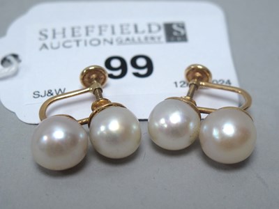 Lot 73 - A Pair of Twin Pearl Earrings, of vertical...