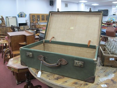 Lot 1612 - Green Canvas De-Mob Suitcase, with leather...