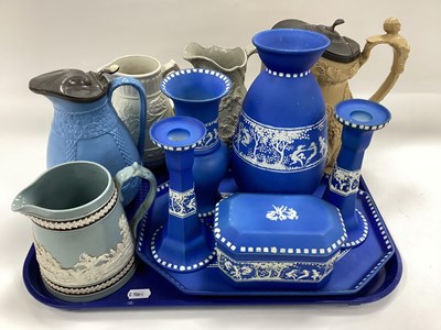 Lot 1141 - Tams Jasperware Trinket Set, vase, Copeland...