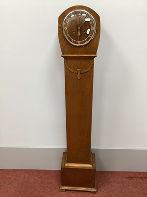 Lot 1542 - XX Century Oak Grandmother Clock, with a...