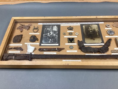 Lot 414 - WWI Framed Relics, recovered from former...