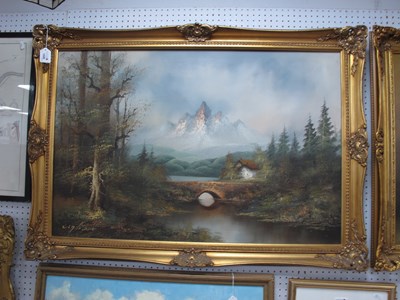 Lot 1526 - Dalhalt Windberg, Alpine scene with bridge and...