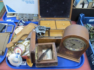 Lot 1434 - Early XX Century Oak Inlaid Mantel Clock, XIX...