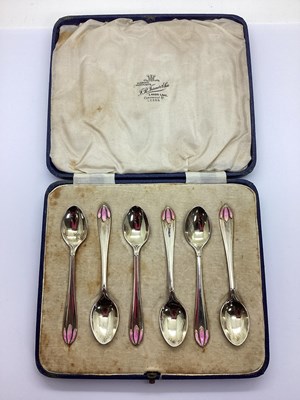 Lot 26 - A Set of Six Hallmarked Silver Enamelled...