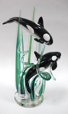 Lot 1013 - A Kevin Fulton Glass Sculpture of Two Dolphins...
