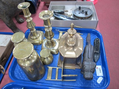 Lot 1447 - Seven, Four and One Pound Brass Weights,...