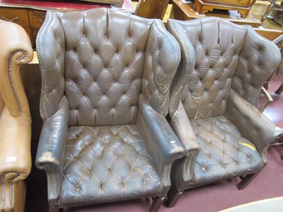Lot 1516 - Pair of Brown Leather Button Back Wing...