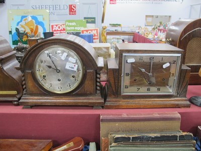Lot 1480 - 1930's Oak Mantel Clock with a domed top,...