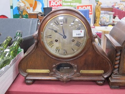 Lot 1481 - 1920's Ok Mantel Clock, with a domed top,...