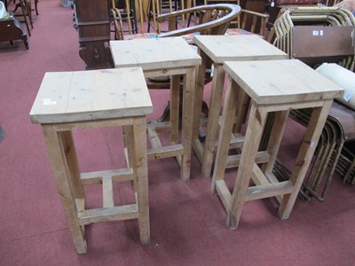 Lot 1589 - Set of Four Pine High Stools, of block form...