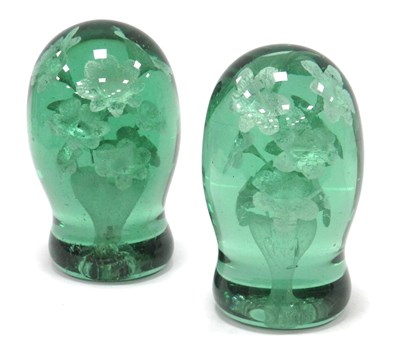 Lot 1026 - A Pair of Late XIX Century Green Glass Dump...