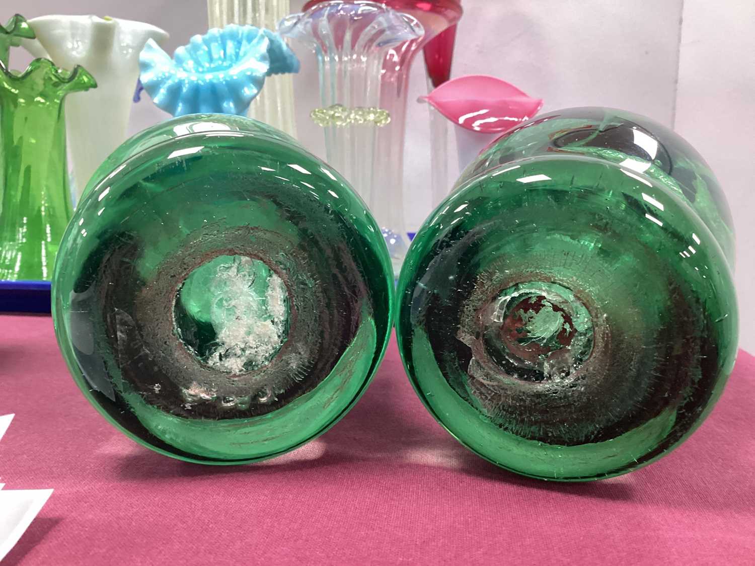 Lot 1026 - A Pair of Late XIX Century Green Glass Dump...