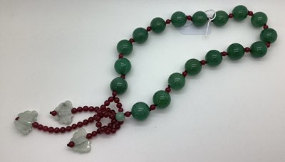 Lot 159 - A Modern Polished Green Hardstone Chunky Bead...