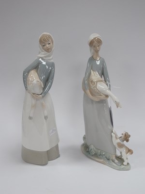 Lot 1210 - Lladro Lady Figurines, one holding lamb 26.5cm...