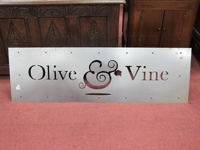 Lot 1414 - Olive Vine Metal Cafe/Bistro Sign, 44 x 143cm.