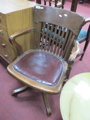 Lot 1522 - 1920's Oak Office Swivel Chair, with slatted...
