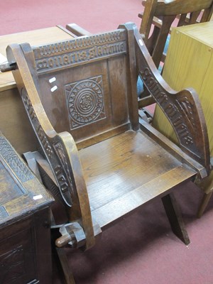Lot 1520 - XIX Century Oak Glastonbury Chair, carved with...