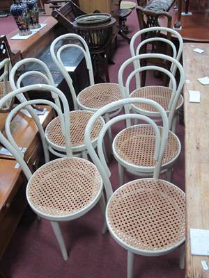 Lot 1506 - Set of Six Painted Bentwood Chairs with cained...