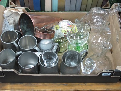 Lot 1083 - XIX Century Ale Warmer, pewter tankards, glass...