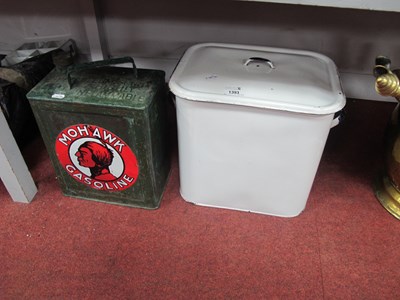 Lot 1393 - Enamelled Bread Bin, petrol can with later...