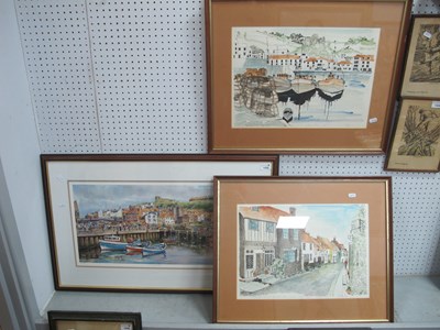 Lot 1435 - Sherman? Fishing Boats in Harbour, Serigraph,...
