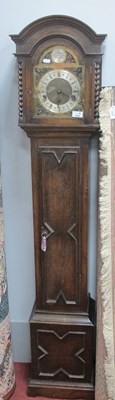 Lot 1532 - 1930s Oak Grandmother Clock, with an arched...