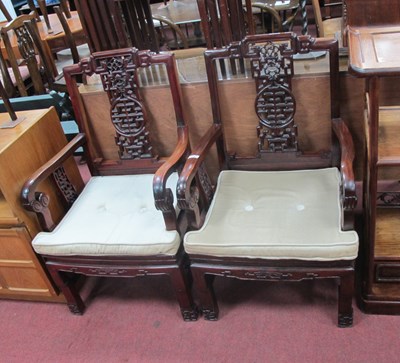Lot 1502 - A Pair of Chinese Hardwood Open Armchairs,...