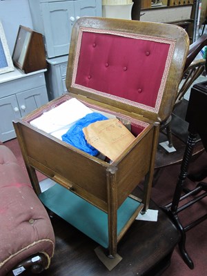 Lot 1488 - Mid XX Century Oak Needlework Trolley/Table,...