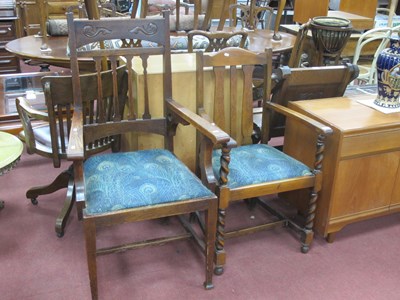 Lot 1525 - Two Oak Rail Back Carver Chairs, circa 1920's,...