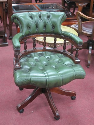Lot 1524 - Green Leather Button Back Office Chair, with...