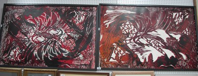 Lot 1448 - Kellan Myers, pair of abstract lino prints, 64....