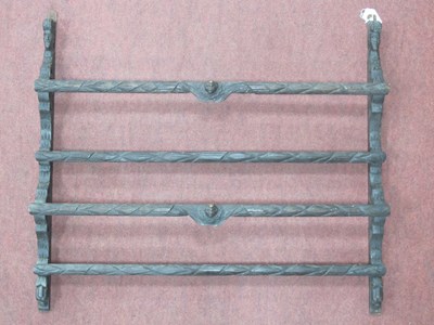 Lot 1467 - Oak Wall Rack, carved with masks, 79cm wide.