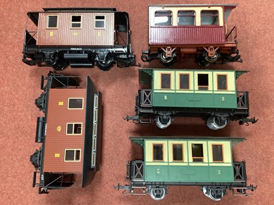 Lot 334 - Five G Scale four-wheel coaches by LGB and...