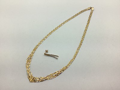 Lot 98 - A 9ct Gold Plaited Tri-colour Necklace, with...
