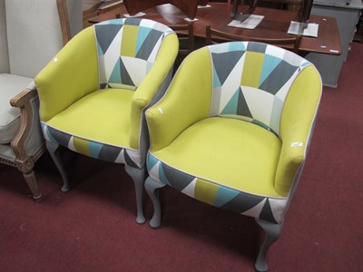 Lot 1526 - Two Painted Tub Chairs, upholstered in plain...