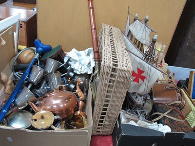 Lot 1069 - Binoculars, model galleon, plated goblets, etc:...