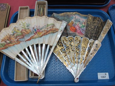 Lot 1357 - Mother of Pearl Fan, with hand tinted family...