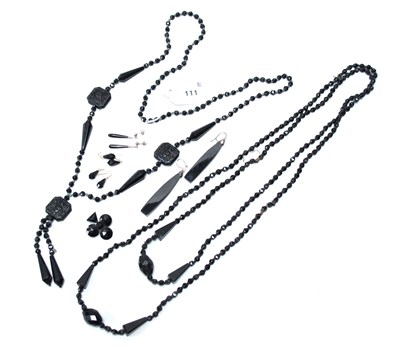 Lot 111 - A Collection of French Jet Coloured Jewellery,...