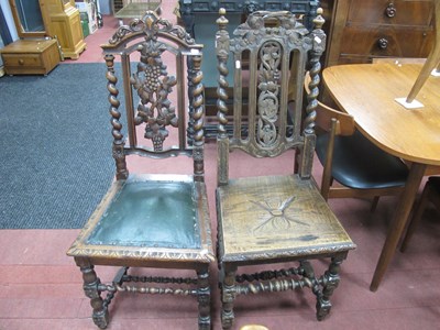 Lot 1516 - Two XIX century carved oak hall chairs, both...